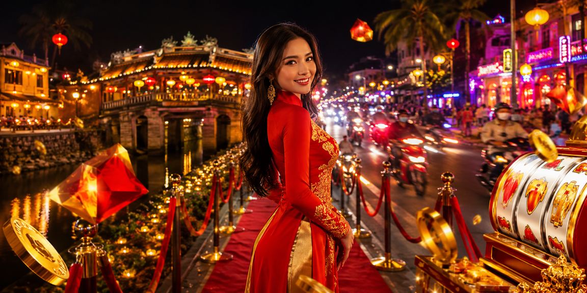 Người chơi thanh toán để tham gia slot game trong không gian Hội An